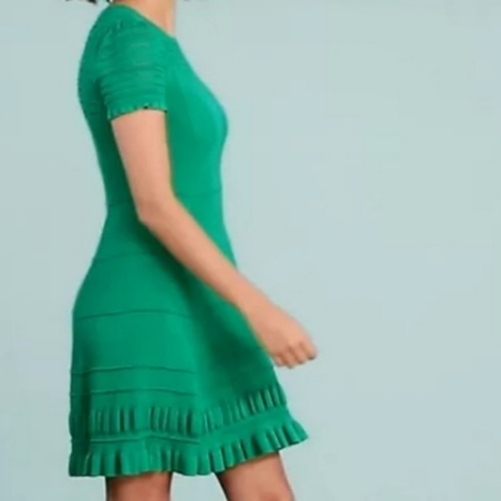 Anthropologie Maeve Knit Dress Women Smerald Green SzXS Ruffle Knit - Picture 13 of 13